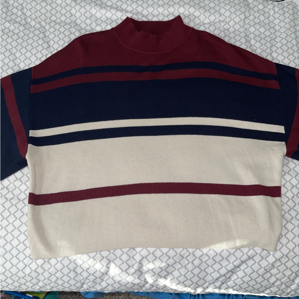 Loft Striped Wool Blend Mock Neck Sweater